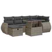 7 Piece Garden Sofa Set with Cushions Grey Poly Rattan - Durable & Chic