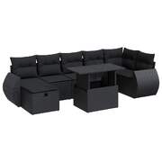 8  Piece Garden Sofa Set with Cushions Black - Poly Rattan - Stylish Outdoor