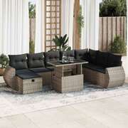 9 Piece Garden Sofa Set with Cushions Grey Poly Rattan - Durable & Chic