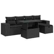 6 Piece Garden Sofa Set with Cushions Black Poly Rattan - Stylish