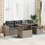 6 Pcs Garden Sofa Set with Cushions Grey Poly Rattan - Durable & Chic