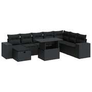 9 Piece Garden Sofa Set with Cushions Black Poly Rattan - Perfect Outdoor