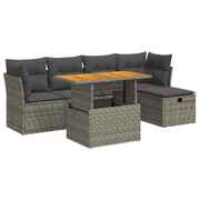 6 Piece Garden Sofa Set with Cushions Grey Poly Rattan Acacia 