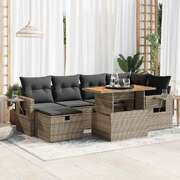 8 Piece Garden Sofa Set with Cushions Grey Poly Rattan Acacia - Outdoor Luxury