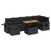 Modern 5 Piece Garden Sofa Set with Cushions Black Poly Rattan Acacia