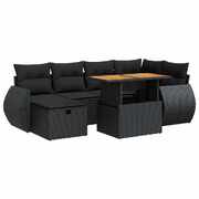 Sleek 8 Piece Garden Sofa Set with Cushions Black Poly Rattan Acacia