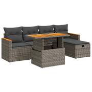 6 Pcs Garden Sofa Set with Cushions Grey Poly Rattan - Modern Outdoor