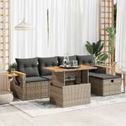 6 Piece Garden Sofa Set with Cushions Grey Poly Rattan - Durable & Chic