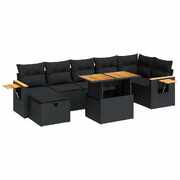 Modern 5 Piece Garden Sofa Set with Cushions - Black Poly Rattan