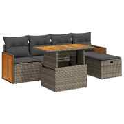 6 Piece Garden Sofa Set with Cushions Grey Poly Rattan - Durable