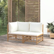 Tropical Retreat: Exquisite 2-Piece Bamboo Garden Lounge Set with Cream White Cushions