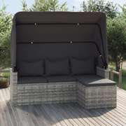 Ultimate Comfort: Grey Poly Rattan 3-Seater Garden Sofa with Roof and Footstool