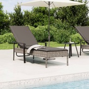 Grey Poly Rattan Sun Lounger with Cushion