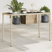 Garden Table with Glass Top Beige Poly Rattan