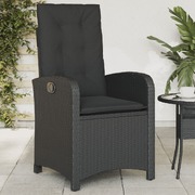 Reclining Garden Chair with Cushions- Black Poly Rattan