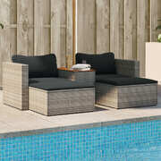 5 Piece Garden Sofa Set with Cushions Grey Poly Rattan Acacia