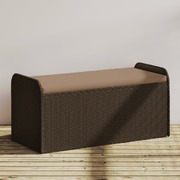 Storage Bench with Cushion-Brown Poly Rattan