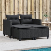 Garden Sofa 2-Seater with Stools-Black Poly Rattan