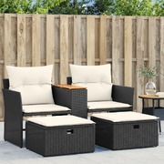 Garden Sofa 2-Seater with Stools Black Poly Rattan