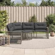 Sleek Grey Poly Rattan Garden Sofa with Cushions and Footstool