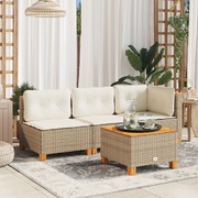 Beige 3-Seater Garden Sofa with Cushions in Rattan