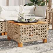 Garden Table Beige Poly Rattan Acacia Wood: Elegant Outdoor Furniture