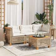 Elegant Beige Poly Rattan 3-Seater Garden Sofa with Cushions for Relaxation