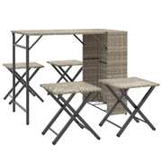 Elegant and Practical 5 Piece Foldable Light Grey Poly Rattan Dining Set 