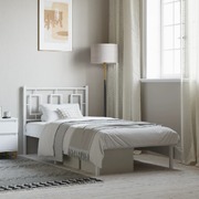 Metal Bed Frame with Headboard  White  Single Size