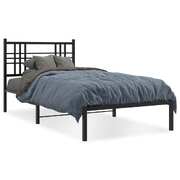 Metal Bed Frame with Headboard Black Single Size