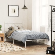 Stylish Metal Bed Frame with Headboard - White  Single Size