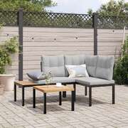 Elegant & Comfortable: 2-Piece Black Garden Bench Set with Cushions