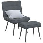 Stylish Relaxing Chair with Stool in Dark Grey Velvet for Ultimate Comfort