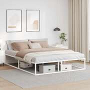 Sleek and Durable White Queen Metal Bed Frame Without Mattress 