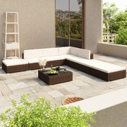 8 Piece Garden Lounge Set with Cushions Poly Rattan Brown