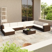 8 Piece Garden Lounge Set with Cushions Poly Rattan Brown