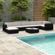 8 Piece Garden Lounge Set with Cushions Poly Rattan Black