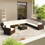 12 Piece Garden Lounge Set with Cushions Poly Rattan Brown