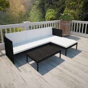 3 Piece Garden Lounge Set with Cushions Poly Rattan Black