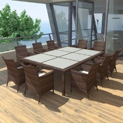 11 Piece Outdoor Dining Set with Cushions Poly Rattan Brown