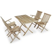 5 Piece Folding Outdoor Dining Set Solid Teak Wood