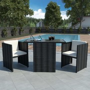 3 Piece Bistro Set with Cushions Poly Rattan Black