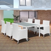 7 Piece Outdoor Dining Set Poly Rattan Cream White