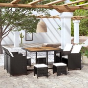 9 Piece Outdoor Dining Set Poly Rattan and Acacia Wood Black