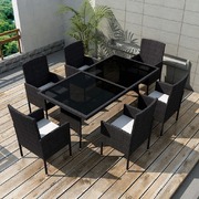 7 Piece Outdoor Dining Set with Cushions Poly Rattan Black