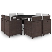 9 Piece Outdoor Dining Set with Cushions Poly Rattan Brown