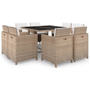 9 Piece Outdoor Dining Set with Cushions Poly Rattan Beige