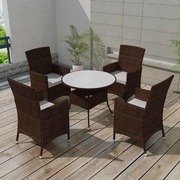 5 Piece Outdoor Dining Set with Cushions Poly Rattan Brown