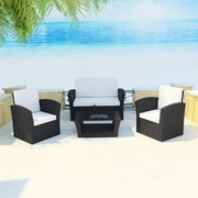 4 Piece Garden lounge set with Cushions Poly Rattan Black