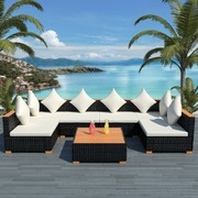 7 Piece Garden Lounge Set with Cushions Poly Rattan Black